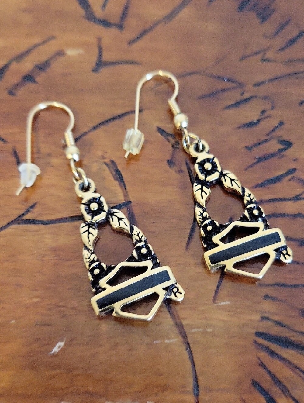 Harley Davidson Goldtone Dangle Earrings